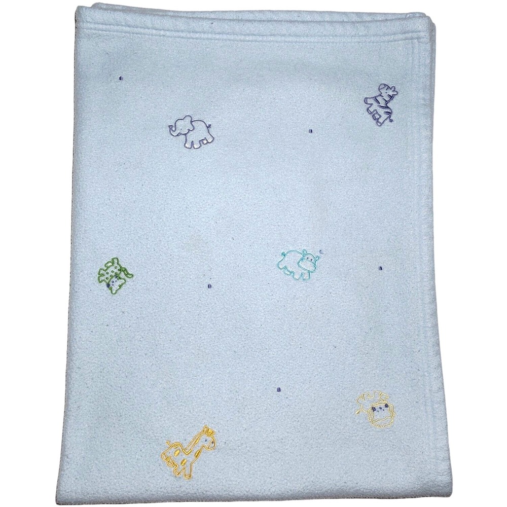 Small Wonders Blue Fleece Baby Blanket Embroidered Animals‎ htf Security Lovey